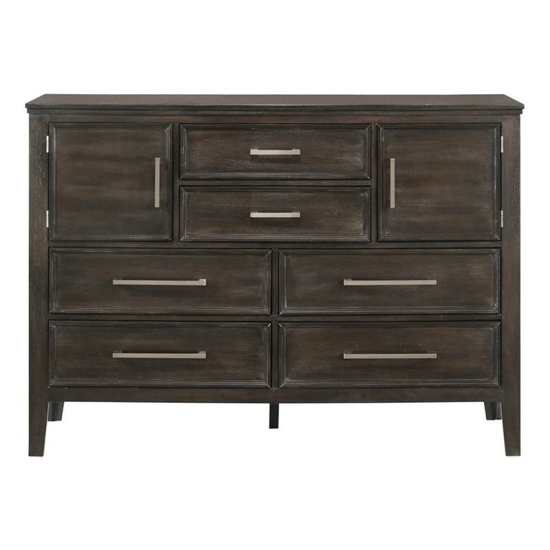 Pemberly Row Contemporary Solid Wood Dresser with Doors in Nutmeg Gray