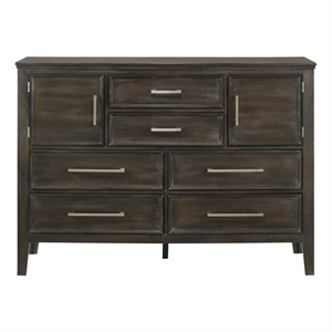 Pemberly Row Contemporary Solid Wood Dresser with Doors in Nutmeg Gray