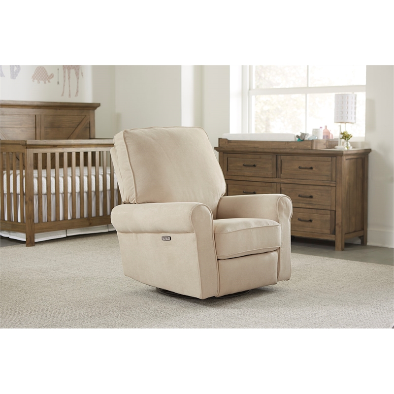Pemberly Row Contemporary Wood Fabric Power-USB Glider Recliner in Ivory