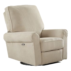 Pemberly Row Contemporary Wood Fabric Power-USB Glider Recliner in Ivory