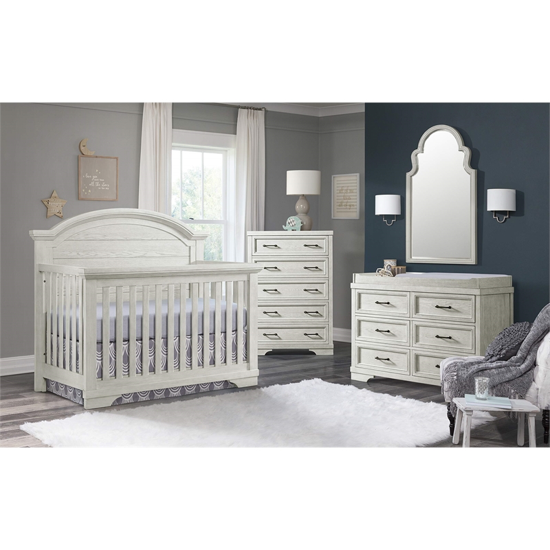 Pemberly Row Modern Wood Arch Top Convertible Crib in White Dove