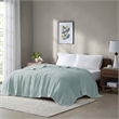 Pemberly Row Modern Basketweave Cotton Blanket in Blue Full/Queen