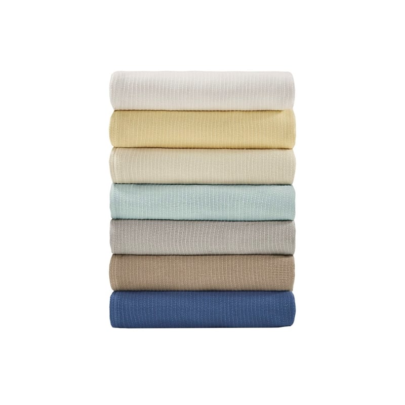 Pemberly Row Modern Basketweave Cotton Blanket in Blue Full/Queen