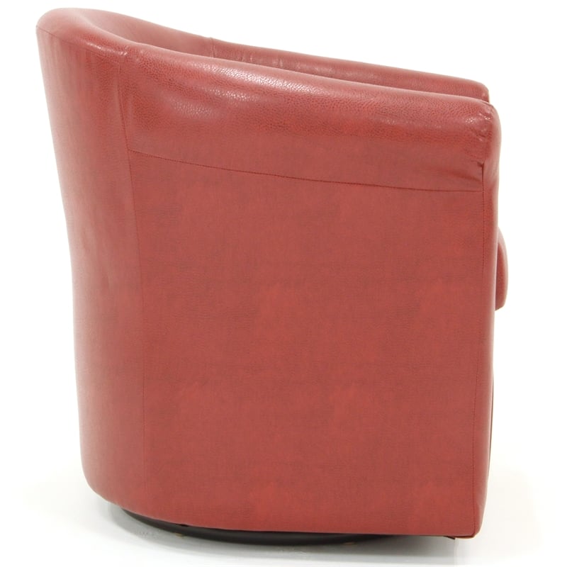 Pemberly Row Traditional Faux Leather Swivel Club Chair in Red