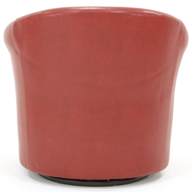 Pemberly Row Traditional Faux Leather Swivel Club Chair in Red