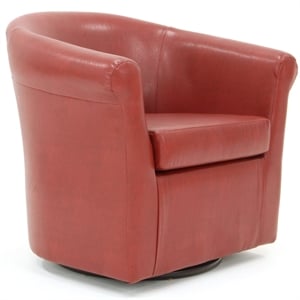 Pemberly Row Traditional Faux Leather Swivel Club Chair in Red