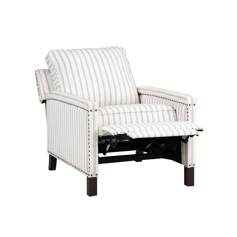 Pemberly Row Fabric Upholstery Reclining Chair in Beige & Gray Striped