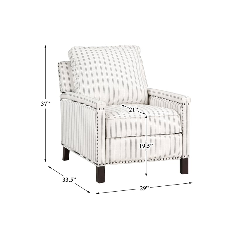 Pemberly Row Fabric Upholstery Reclining Chair in Beige & Gray Striped