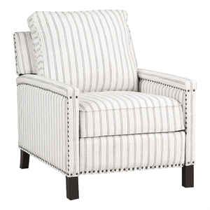 Pemberly Row Fabric Upholstery Reclining Chair in Beige & Gray Striped