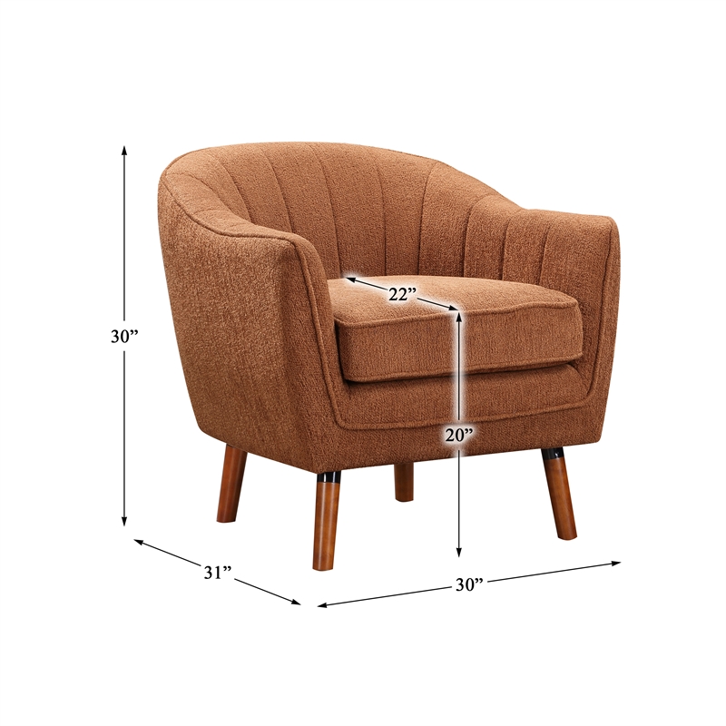 Pemberly Row Contemporary Fabric Upholstered Accent Chair in Rust