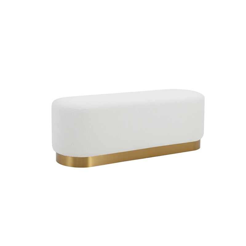 Pemberly Row Modern Bench in Champagne Gold and Ivory Boucle