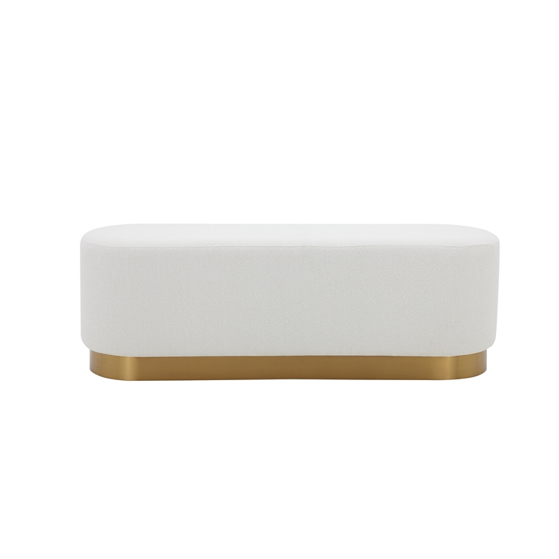 Pemberly Row Modern Bench in Champagne Gold and Ivory Boucle