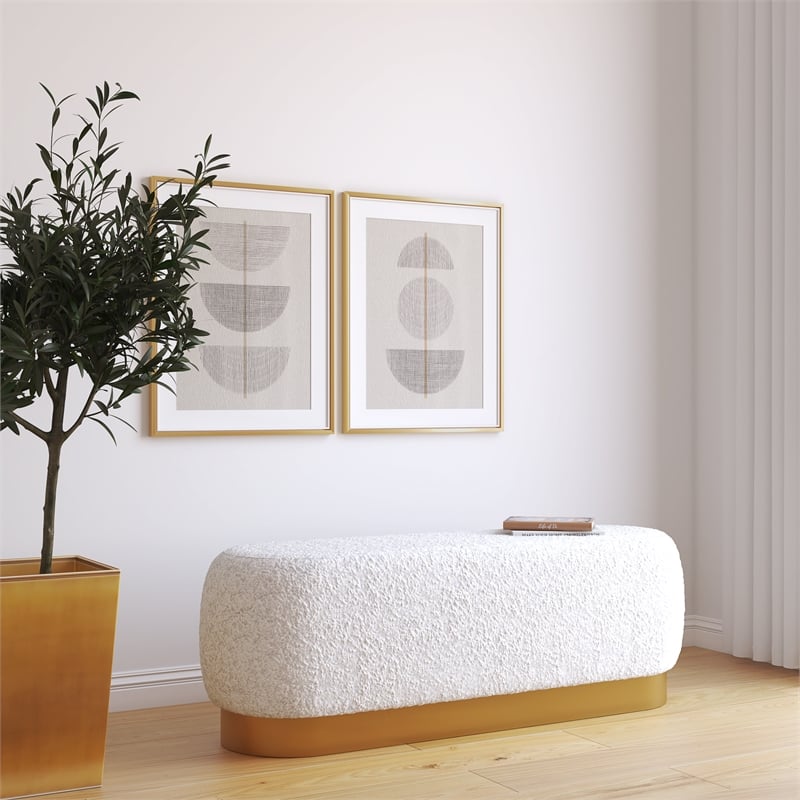 Pemberly Row Modern Bench in Champagne Gold and Ivory Boucle