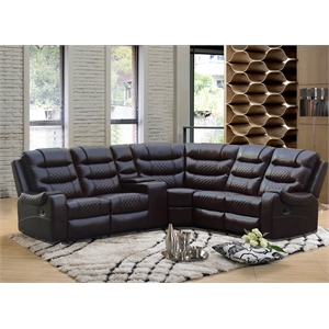Pemberly Row 5-piece Faux Leather Reclining Sectional with console in Brown