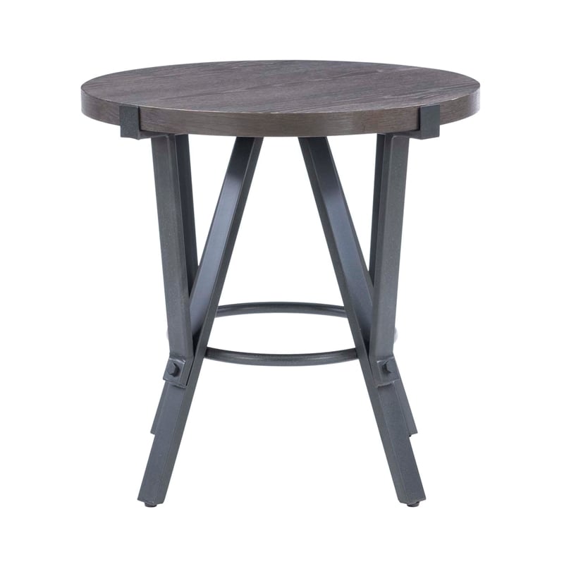 Pemberly Row 3 Pc Round Metal and Wood Occasional Table Set in Charcoal