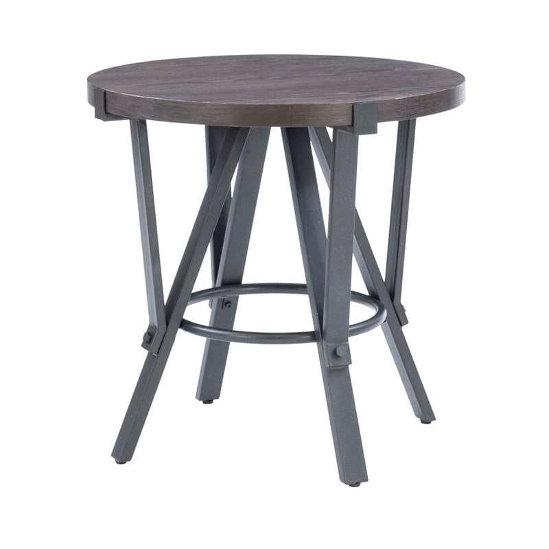 Pemberly Row 3 Pc Round Metal and Wood Occasional Table Set in Charcoal