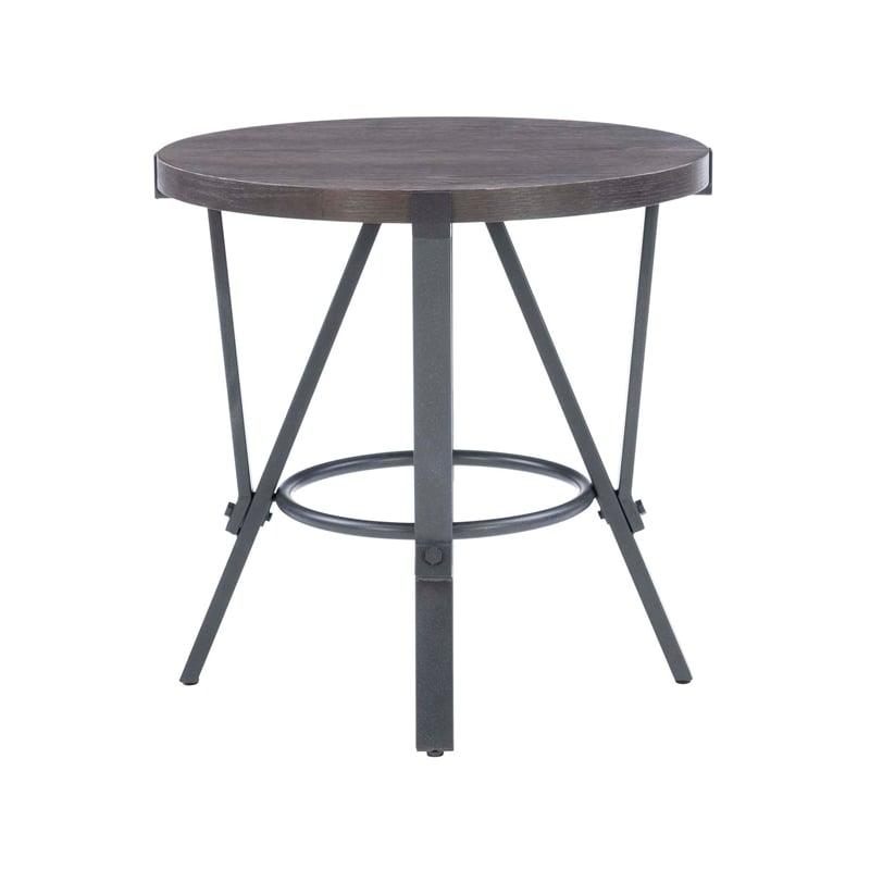 Pemberly Row 3 Pc Round Metal and Wood Occasional Table Set in Charcoal