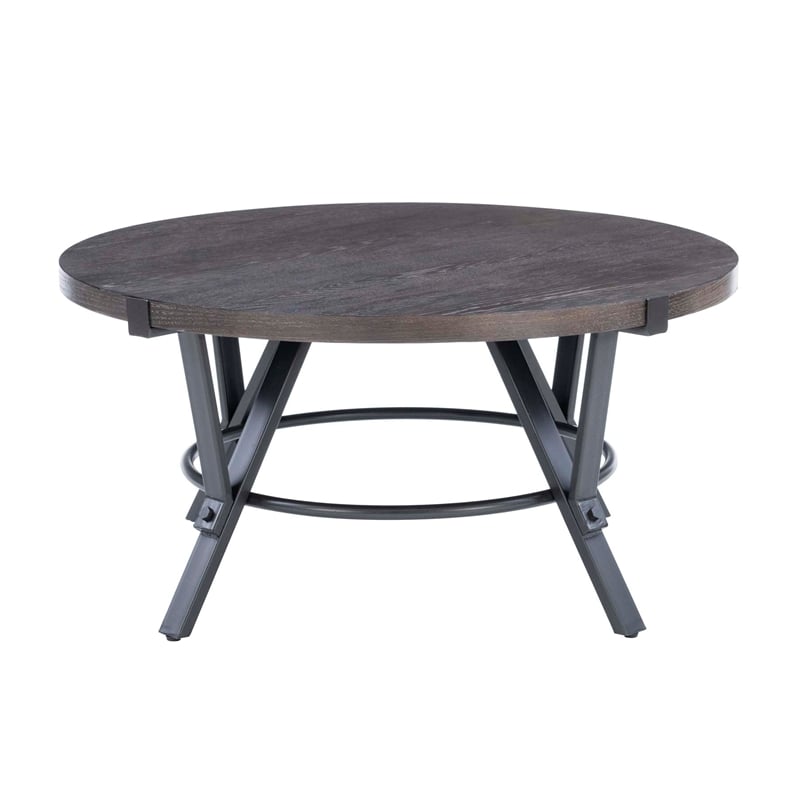 Pemberly Row 3 Pc Round Metal and Wood Occasional Table Set in Charcoal
