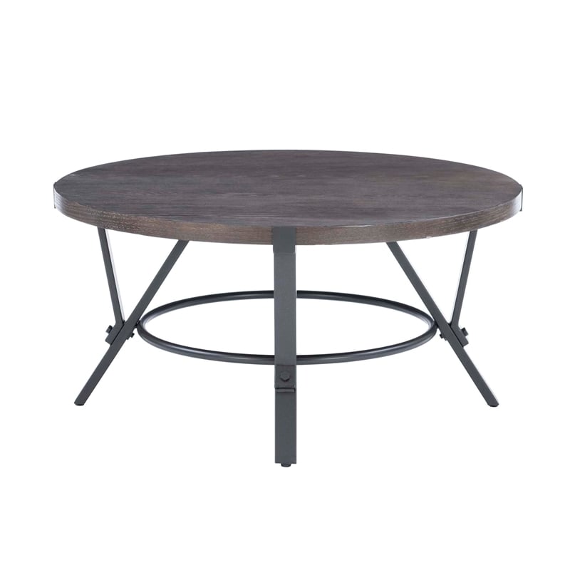 Pemberly Row 3 Pc Round Metal and Wood Occasional Table Set in Charcoal