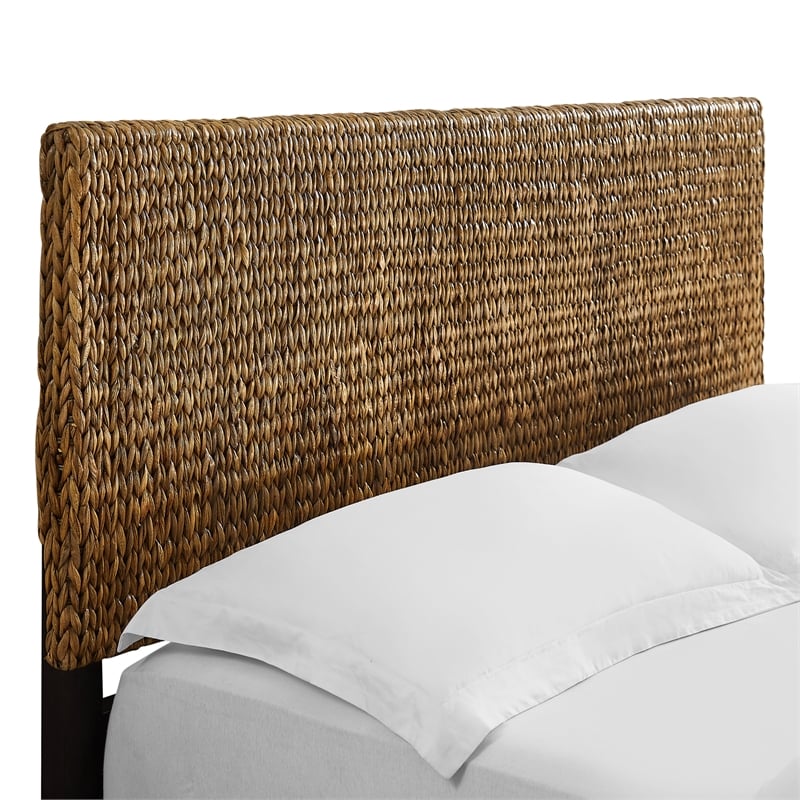 Pemberly Row Contemporary Wood/Rattan King Headboard in Sea Grass
