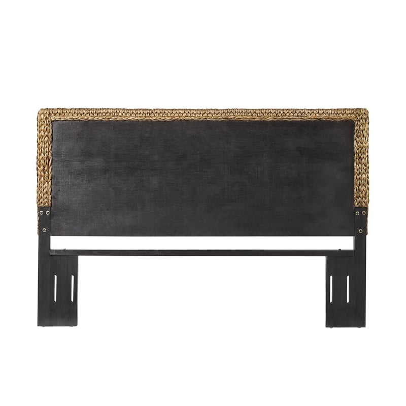 Pemberly Row Contemporary Wood/Rattan King Headboard in Sea Grass