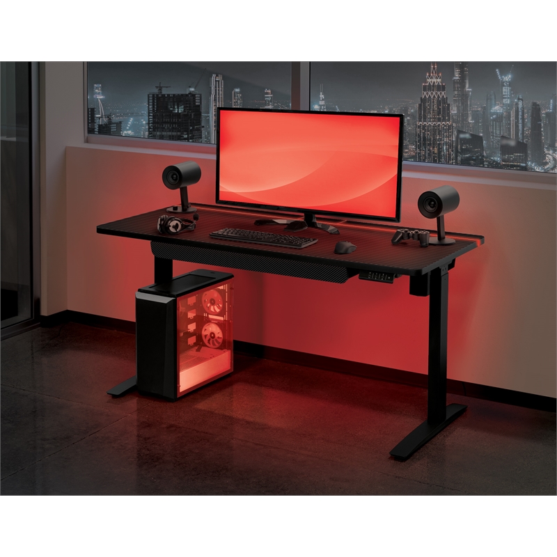 Pemberly Row Electric Battlestation Gaming Desk Metal - Gray Carbon Fiber Finish