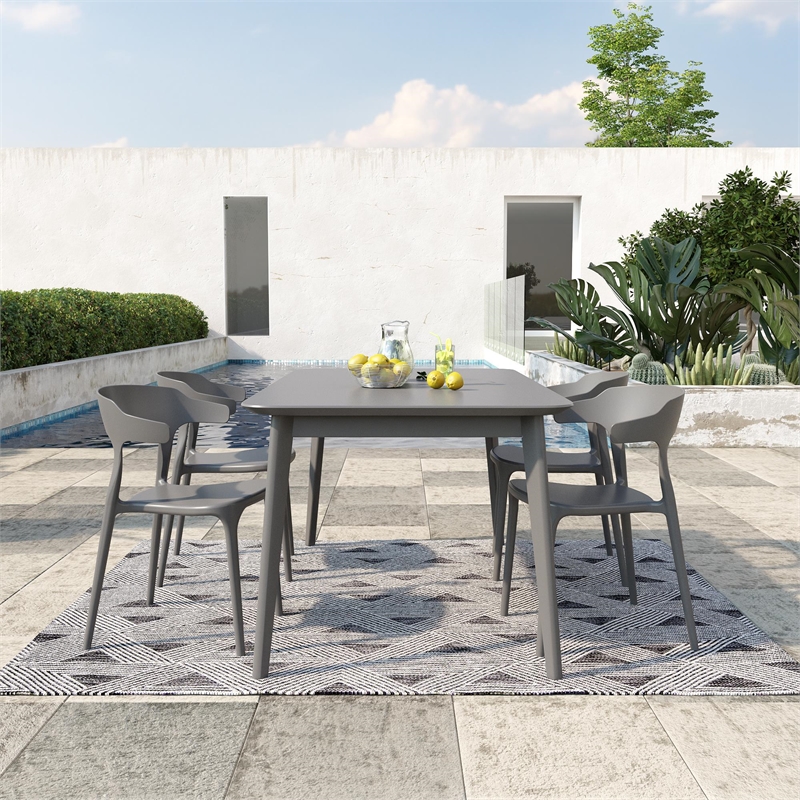 Pemberly Row Poolside Felix Stacking Dining Chairs in Charcoal (4-Pack)