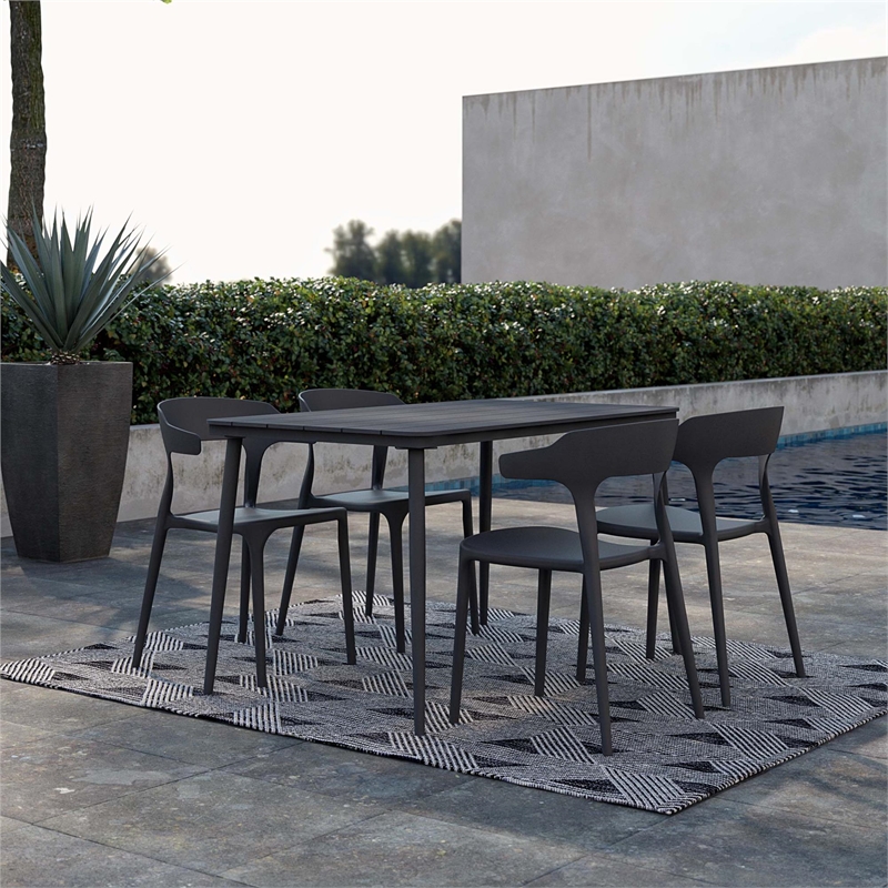 Pemberly Row Poolside Felix Stacking Dining Chairs in Charcoal (4-Pack)
