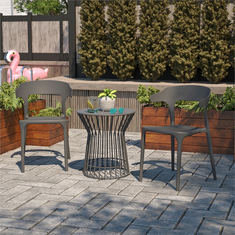 Pemberly Row Poolside Felix Stacking Dining Chairs in Charcoal (4-Pack)