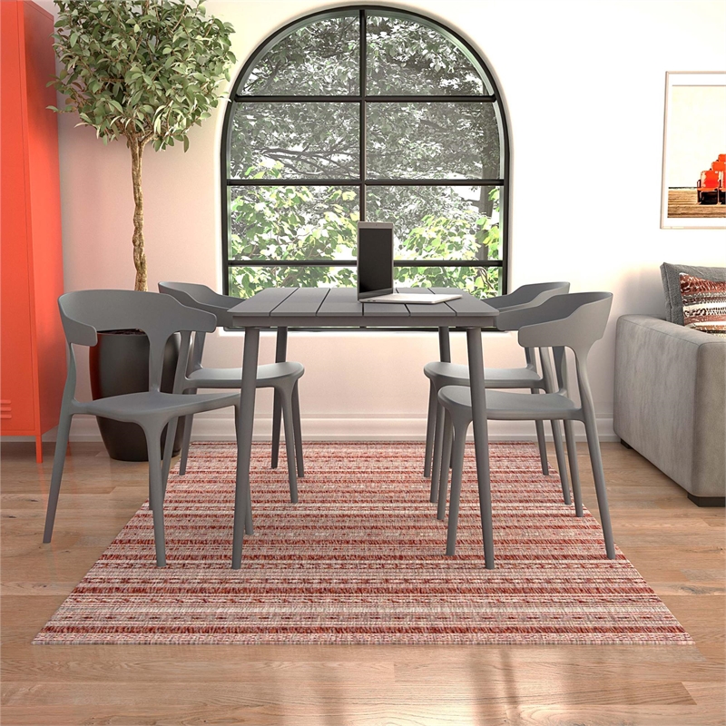 Pemberly Row Poolside Felix Stacking Dining Chairs in Charcoal (4-Pack)