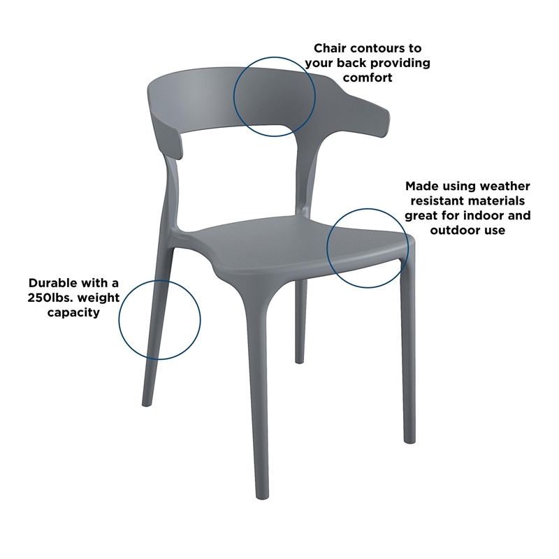 Pemberly Row Poolside Felix Stacking Dining Chairs in Charcoal (4-Pack)
