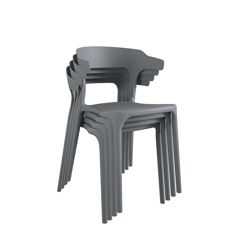 Pemberly Row Poolside Felix Stacking Dining Chairs in Charcoal (4-Pack)