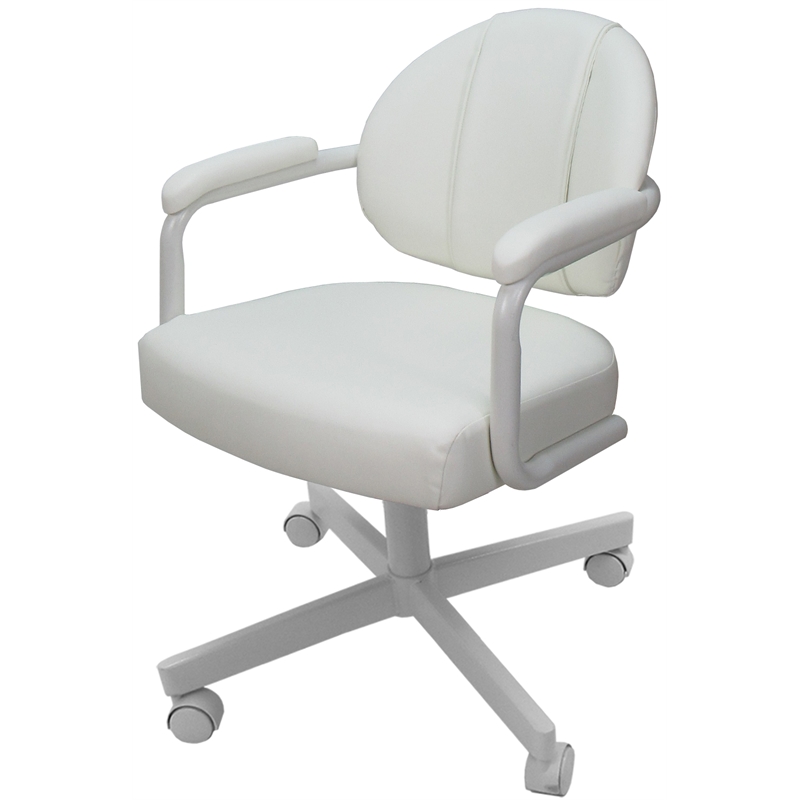 Pemberly Row Swivel Metal Dining Caster Chair- - White Vinyl - White Metal