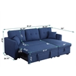 Pemberly Row Pull Out Couch & Storage Chaise Fabric Sleeper Sofa Bed in Blue