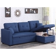 Pemberly Row Pull Out Couch & Storage Chaise Fabric Sleeper Sofa Bed in Blue