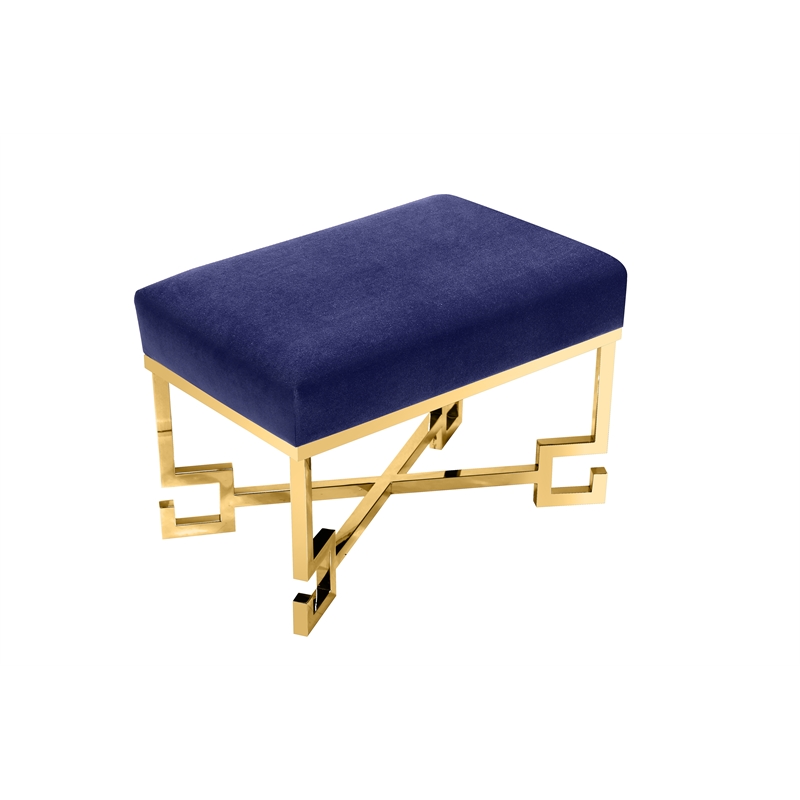 Pemberly Row Modern Stool in High Polish Gold and Navy Velvet