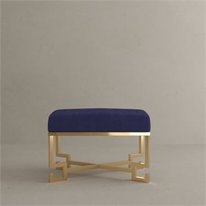 Pemberly Row Modern Stool in High Polish Gold and Navy Velvet