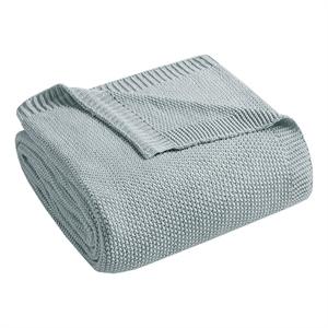 Pemberly Row Knit Contemporary Acrylic Fabric King Blanket in Blue