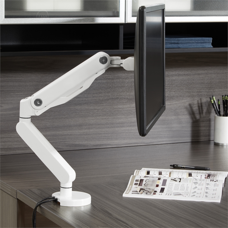 Pemberly Row Single Monitor Arm with Dual USB 3.0 Port in White Aluminum Finish