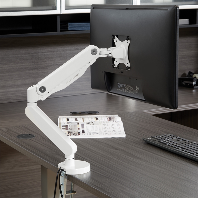Pemberly Row Single Monitor Arm with Dual USB 3.0 Port in White Aluminum Finish