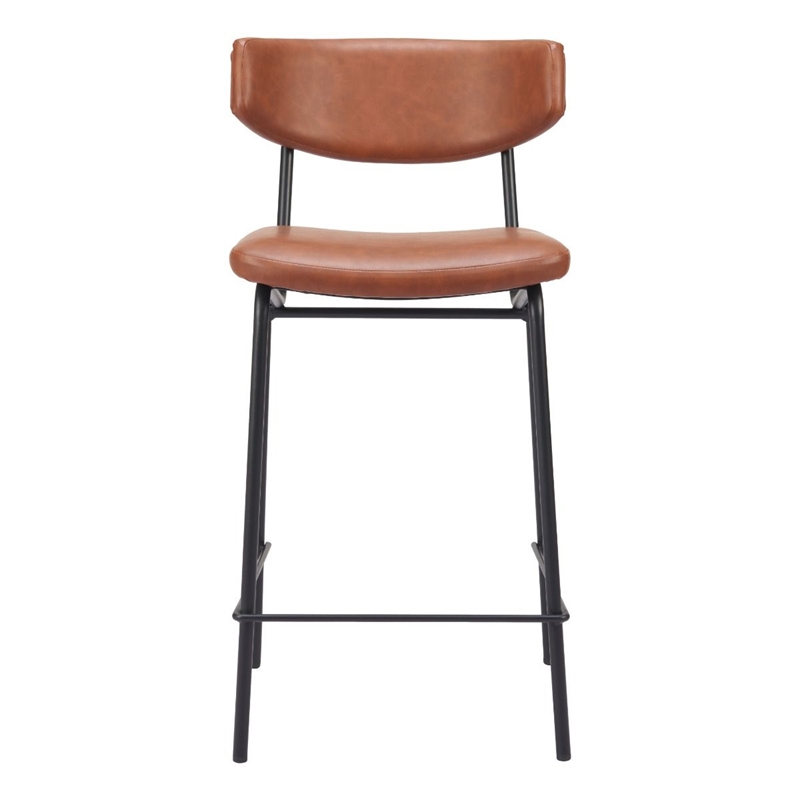 Pemberly Row Plush Faux Leather Upholstered Counter Stool in Brown/Black