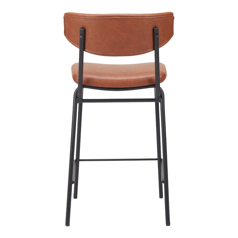 Pemberly Row Plush Faux Leather Upholstered Counter Stool in Brown/Black