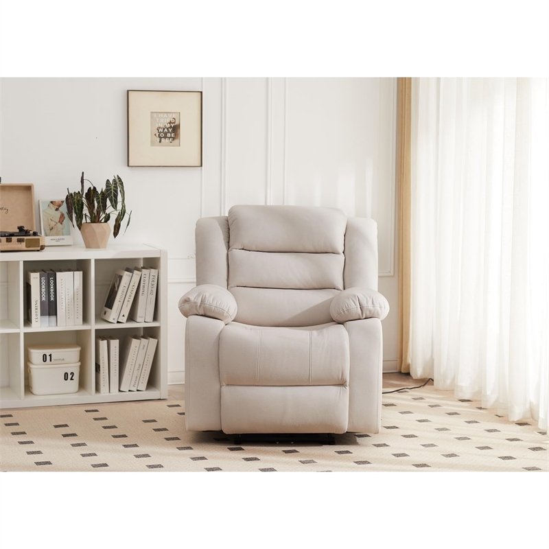Pemberly Row Contemporary Fabric Power Recliner With USB in Beige