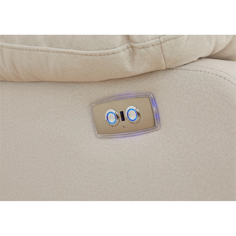 Pemberly Row Contemporary Fabric Power Recliner With USB in Beige