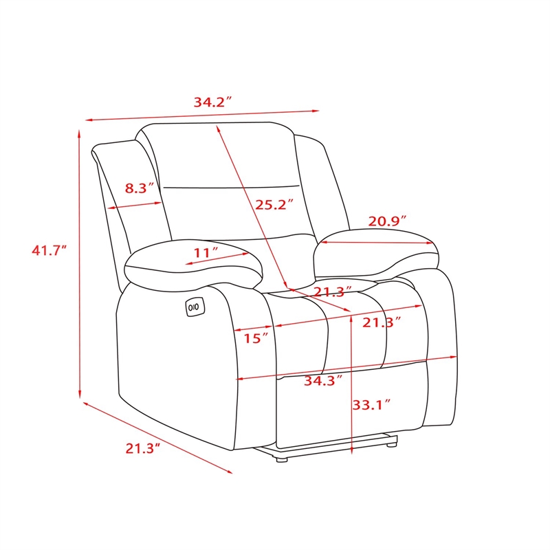 Pemberly Row Contemporary Fabric Power Recliner With USB in Beige
