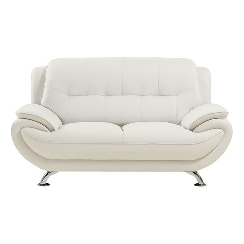 Pemberly Row Modern Contemporary Ivory Genuine Leather Loveseat