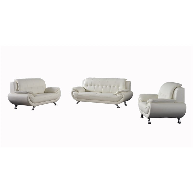 Pemberly Row Modern Contemporary Ivory Genuine Leather Loveseat