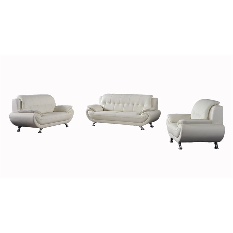 Pemberly Row Modern / Contemporary Ivory Genuine Leather Sofa