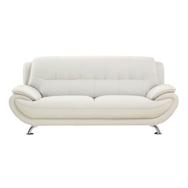 Pemberly Row Modern / Contemporary Ivory Genuine Leather Sofa