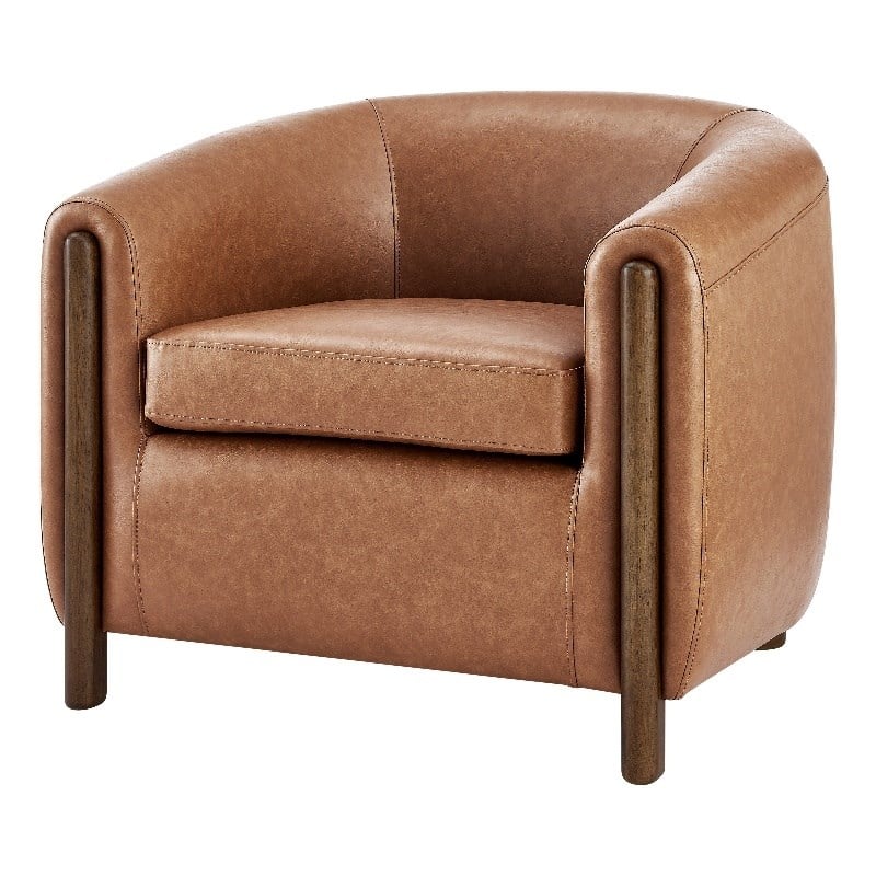 Pemberly Row Modern Faux Leather Accent Arm Chair in Vintage Cider
